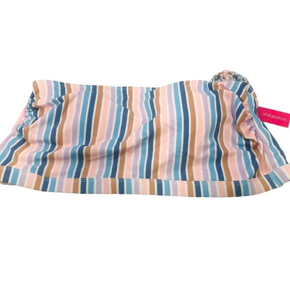 Xhilaration Women's Size 24W Metallic Thread Longline Bandeau Swim Top Striped - Picture 1 of 12